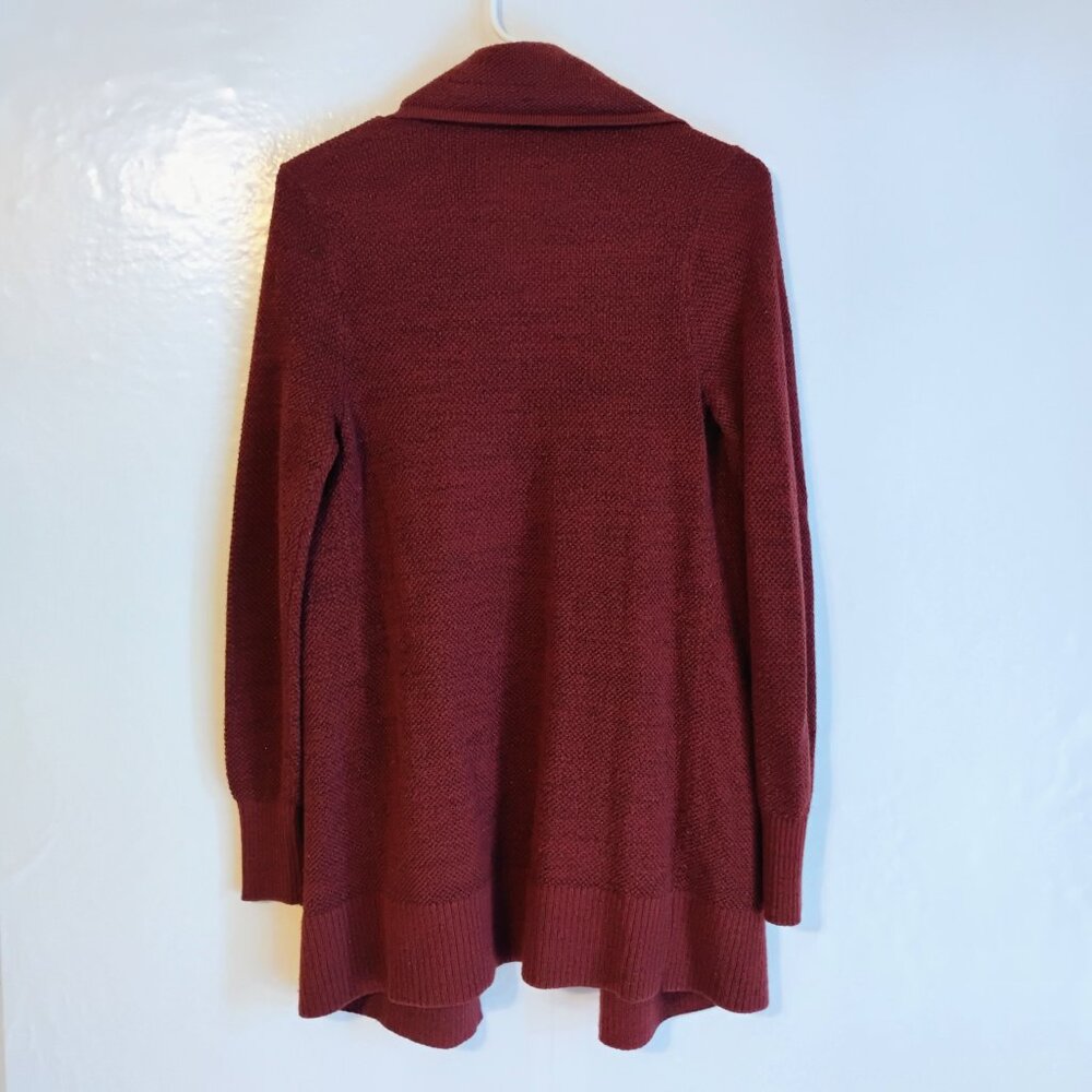 LOFT Outlet Burgundy Open Front Knit Cardigan XS Draped Collar Long Sleeve - Picture 3 of 3